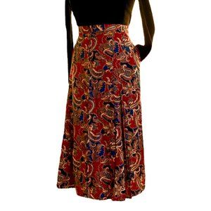VTG Koret Country Classic Paisley Full Front Button Midi Skirt Sz 24W Pockets